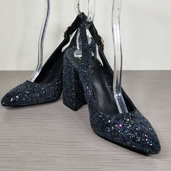 Shellys London Chester Slingback Glitter Pump, Black, Womens Size 7.5 / 38 - Picture 4 of 11